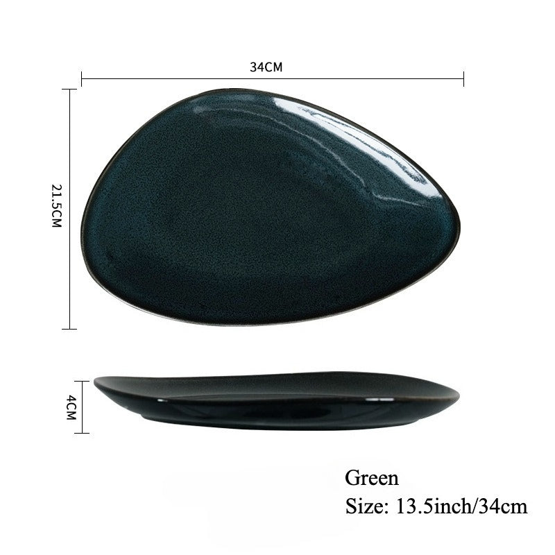 Gohobi Japanese Kiln-Glazed Irregular Oval Plate