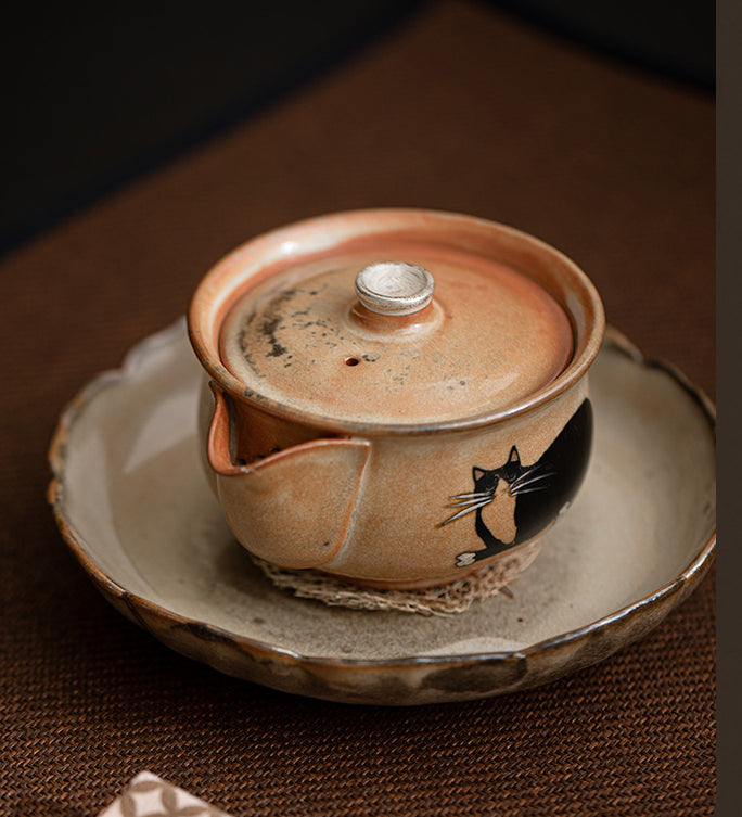 Gohobi Handmade Black Ink Hand-painted Cat Gaiwan 009 Hohin Teapot