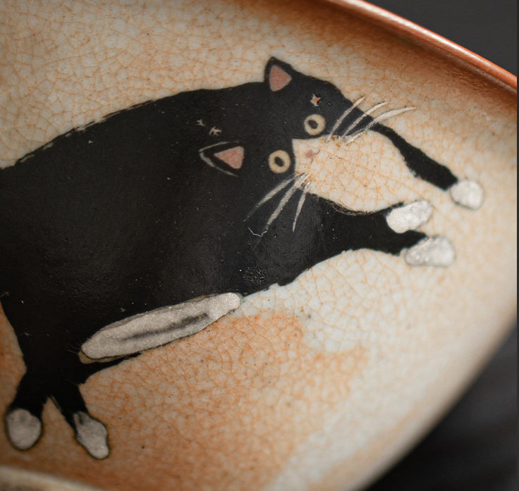 Gohobi Handmade Black Ink Hand-painted Cat Gaiwan 001