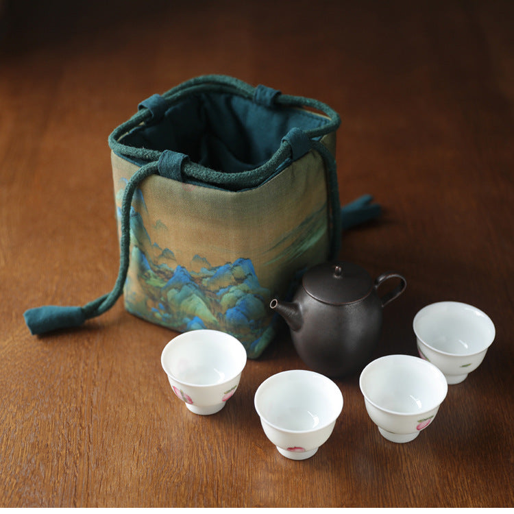 Gohobi Birds Mountains Rivers Teaware Storage Travel Bag Shifuku