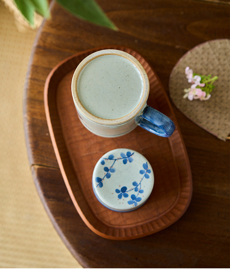 Tasse à café Gohobi peinte à la main en forme de chat Osmanthus bleu et blanc avec couvercle