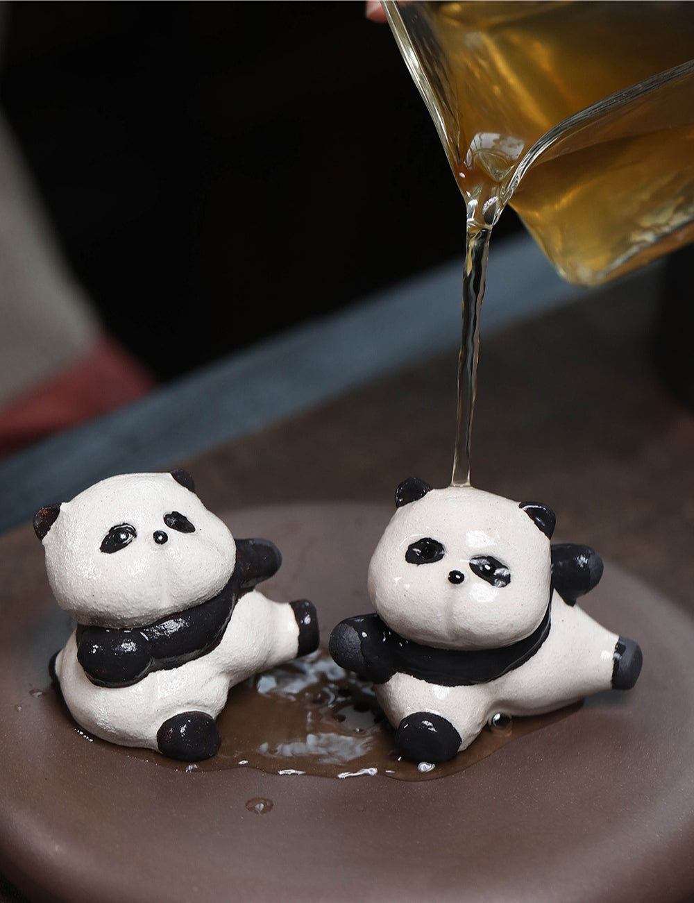 Gohobi fait à la main en céramique YiXing argile Gongfu Panda ornement thé animal de compagnie
