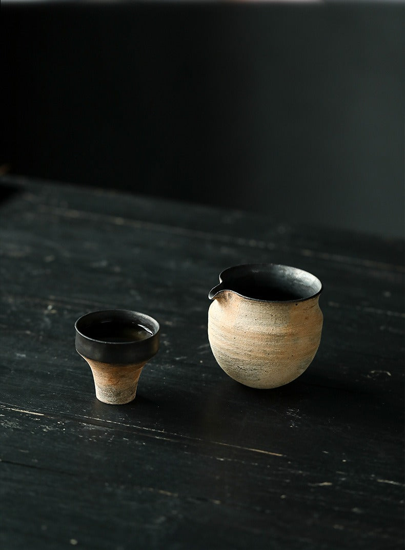 Gohobi Handmade Ceramic Artist Black Brushing Tea Cup Teapot Tea Set