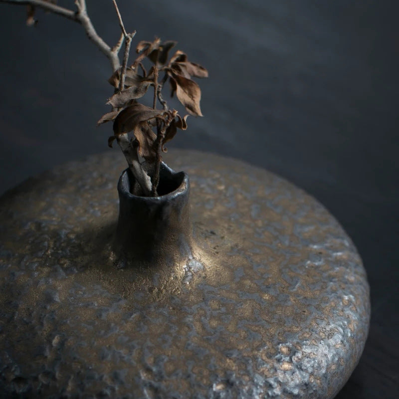 Ensemble de vases de table ronds et carrés de style japonais Gohobi dorés et noirs