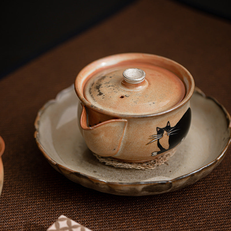 Gohobi Handmade Black Ink Hand-painted Cat Gaiwan 009 Hohin Teapot