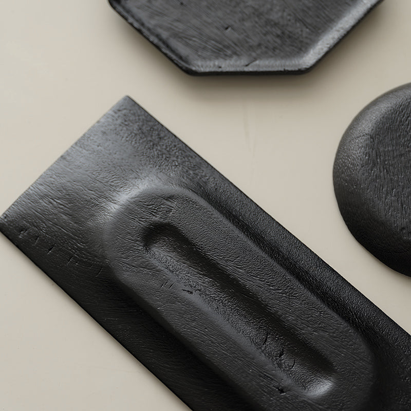 Plateau noir en bois carbonisé de style japonais Gohobi Wabi-Sabi 002