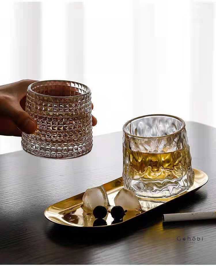 Gohobi Handmade Rotating Glass Tumbler – Glass for Bar & Home