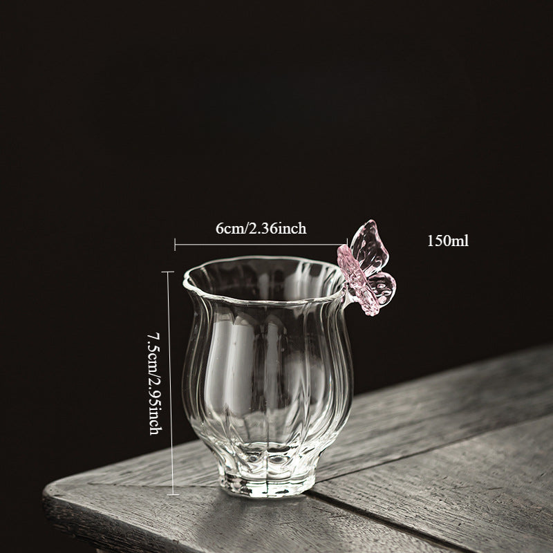 Gohobi Butterfly High Borosilicate Glass Tea Cup and Teapot Set – Heat-Resistant Transparent Gongfu Tea Set for Home and Office