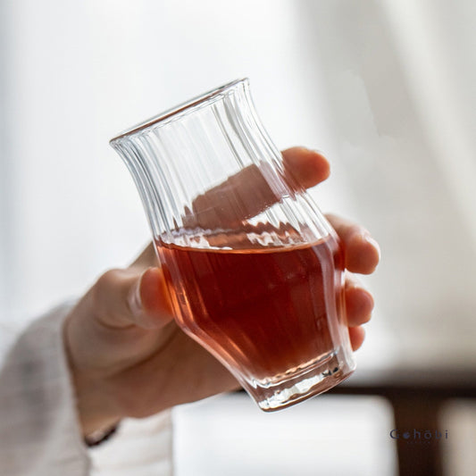 Gohobi Handmade Striped Glass Aroma Tea Cup --Ideal for Matcha, Lattes & Desserts