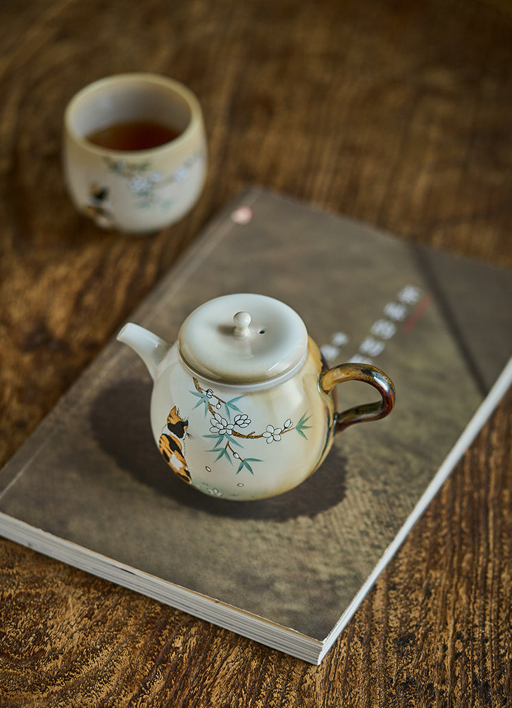 Gohobi Hand-Painted Orange Cat Teapot