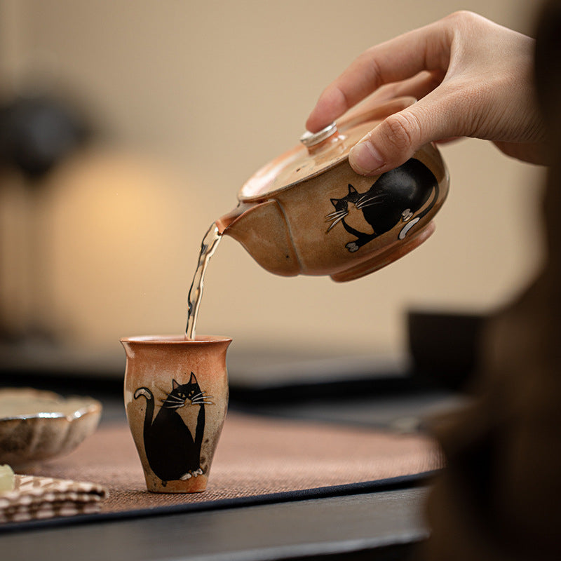 Gohobi Handmade Black Ink Hand-painted Cat Gaiwan 009 Hohin Teapot