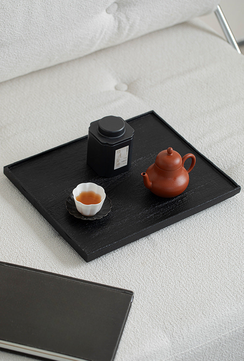 Plateau rectangulaire en bois noir de style japonais Gohobi Wabi-Sabi 005