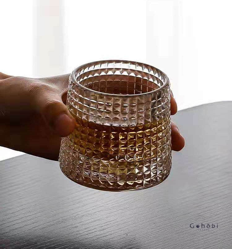 Gohobi Handmade Rotating Glass Tumbler – Glass for Bar & Home