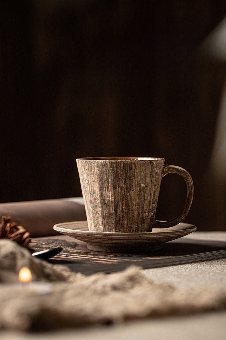 Gohobi Japanese Retro Ceramic Coffee Cup and Saucer Set