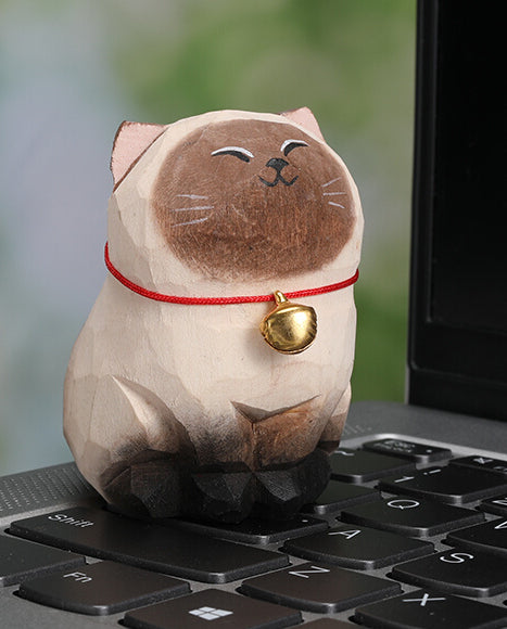 Gohobi Handcrafted Large Wooden Siamese Cat Ornament