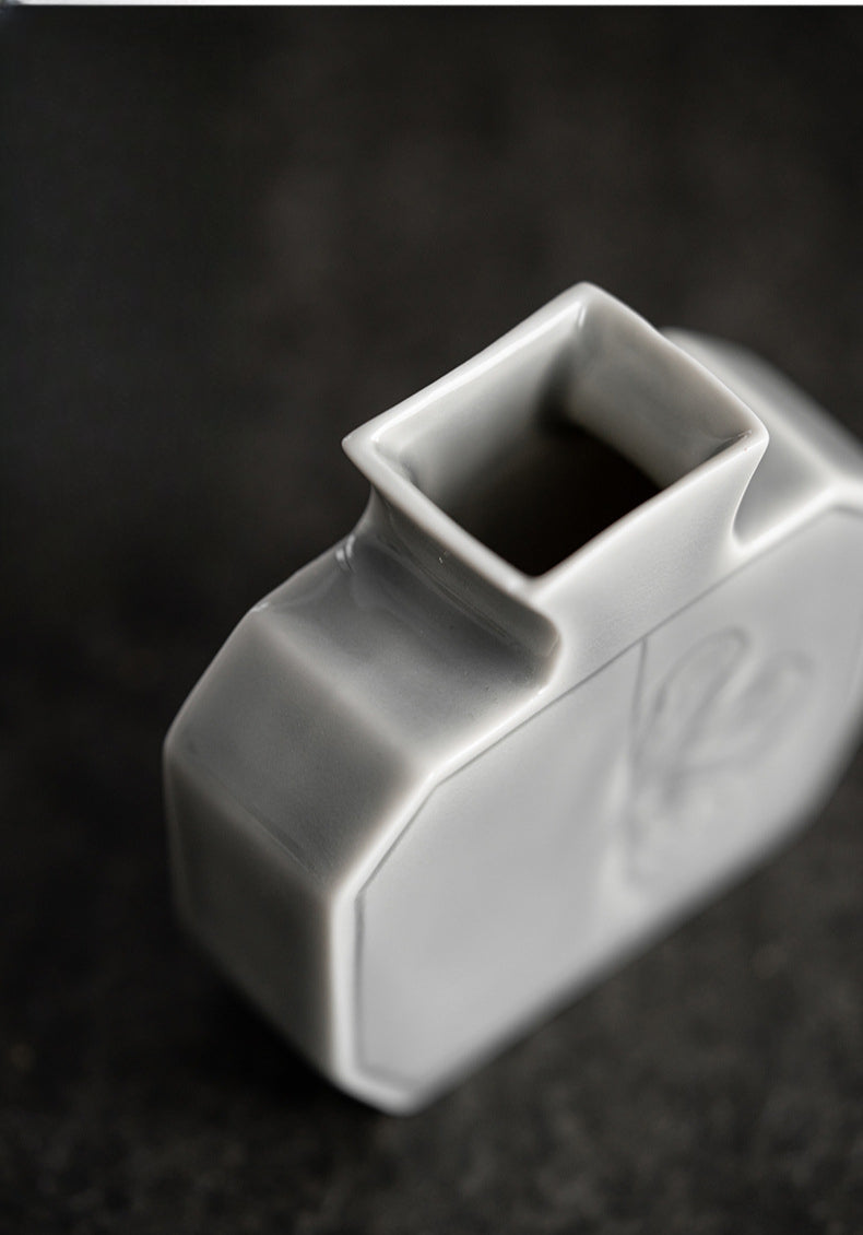 Gohobi Japanese Style Ikebana Ice Grey and Green Vase