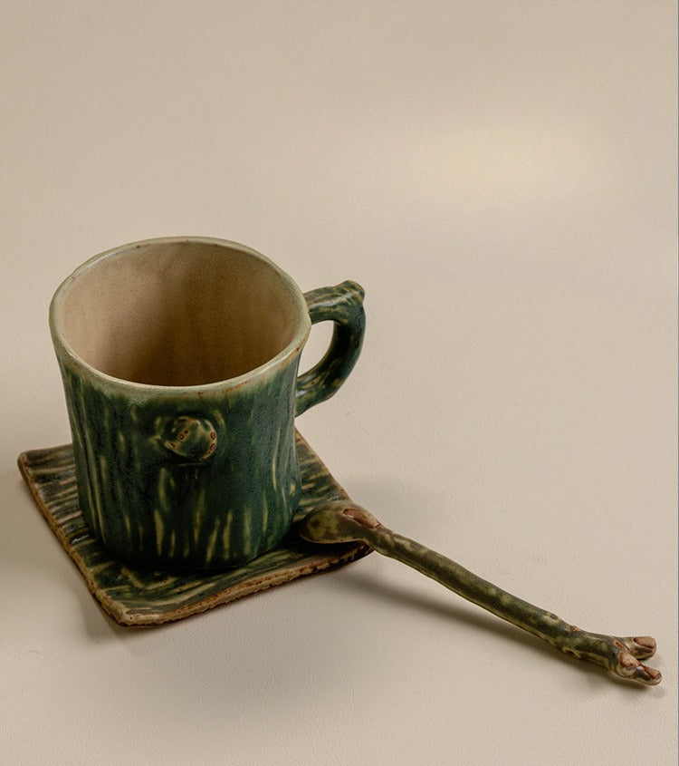 Gohobi Rustic Ceramic Coffee Cup & Saucer Set