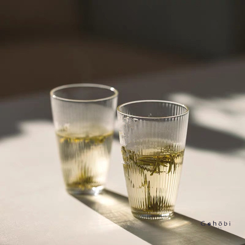 Gohobi Handcrafted Japanese-Style Glass Tea Cup – 100ml | Clear Striped Design for Loose Leaf & Matcha Tea