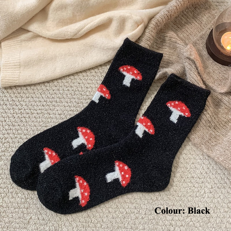 Gohobi Cozy Fleece-Lined Mushroom Women Socks