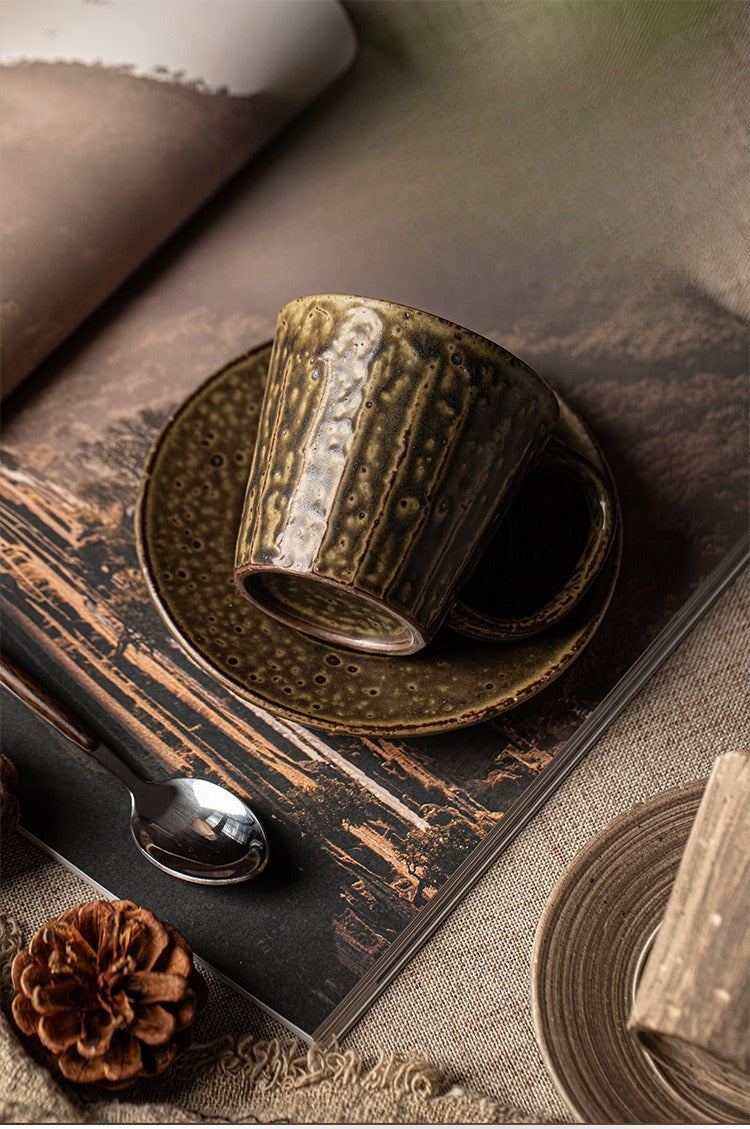 Gohobi Japanese Retro Ceramic Coffee Cup and Saucer Set