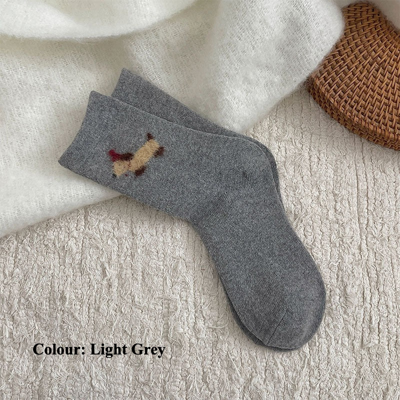 Gohobi Fleece-Lined Puppy Print Winter Women Socks