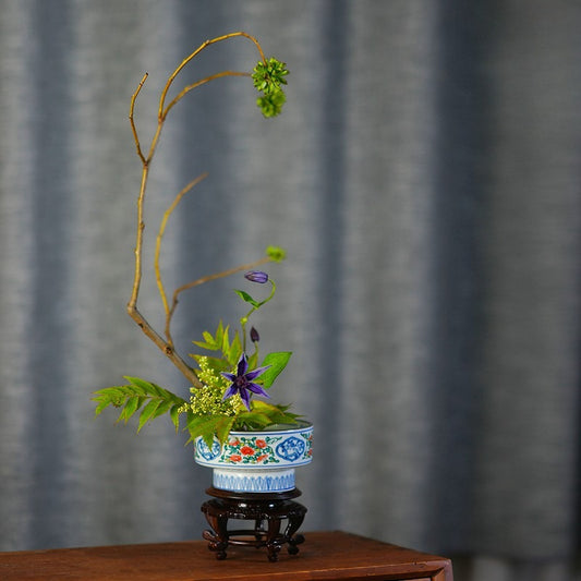 Gohobi Japanese Ikebana High-Foot Ceramic Bowl – Retro Floral Arrangement Vessel