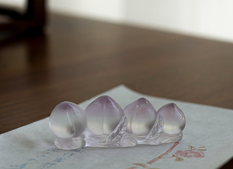 Porte-stylo en verre coloré en forme de pêche en pate de verre Gohobi
