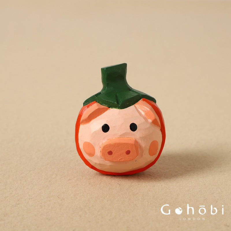 Gohobi Handcrafted Wooden Strawberry & Carrot Ornament – Solid Wood Fruit and Vegetable Decor