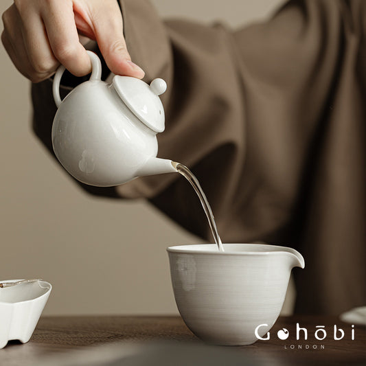 Gohobi Wood Ash Glaze Ceramic Teapot – Handmade Vessel Shape Gongfu Tea Pot with Ball Filter
