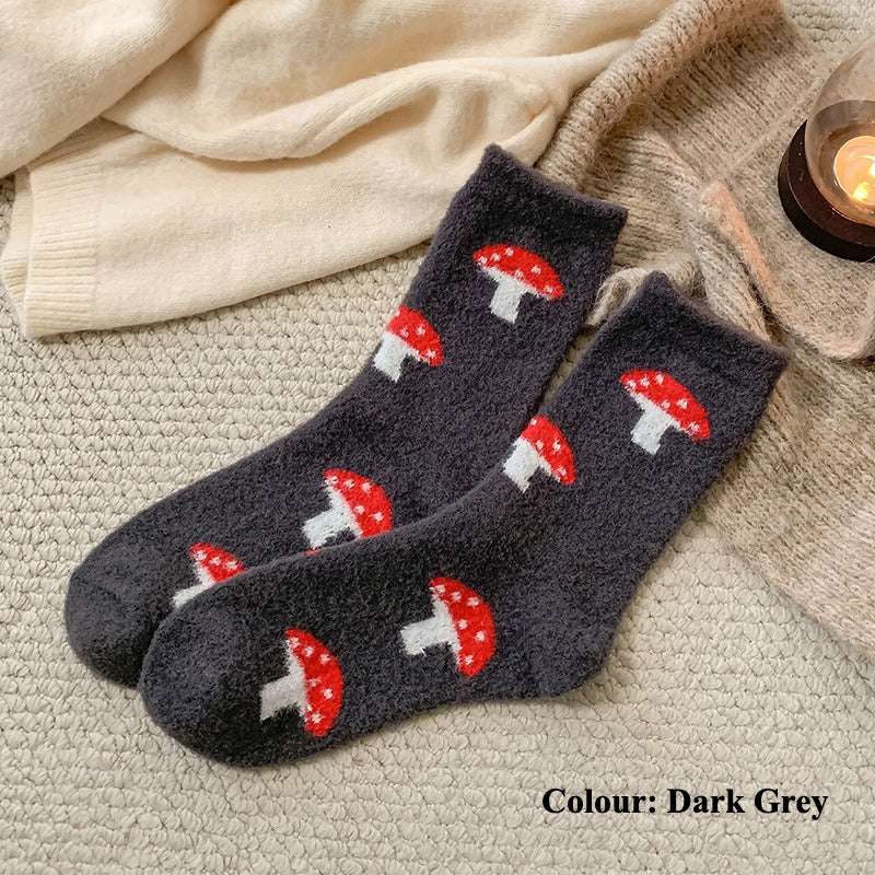 Gohobi Cozy Fleece-Lined Mushroom Women Socks