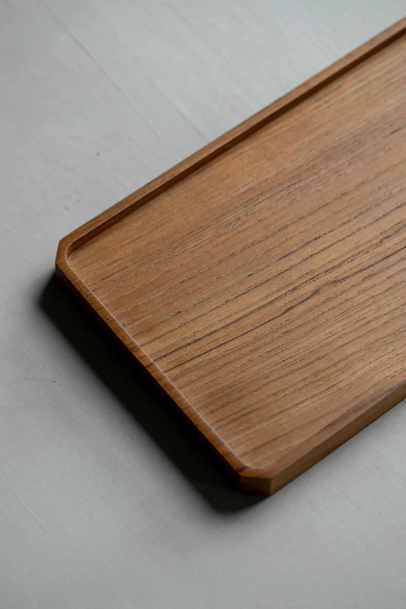 Plateau rectangulaire en teck brun style japonais Gohobi Wabi-Sabi 007