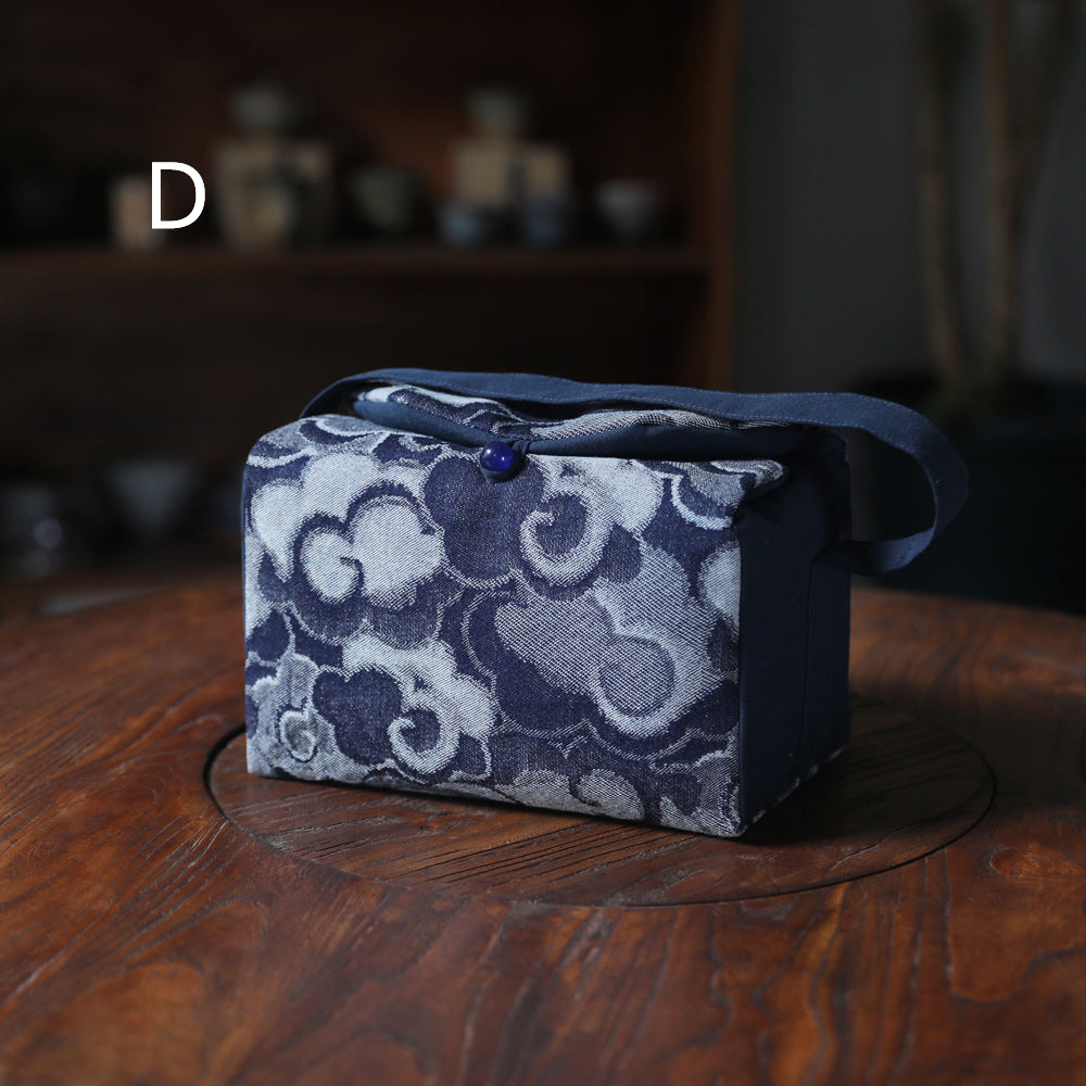 Gohobi Large Blue Wave Pattern Teaware Storage Travel Bag Shifuku