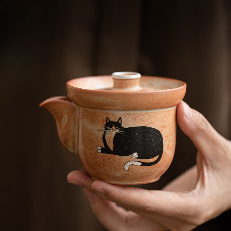 Gohobi Handmade Black Ink Hand-painted Cat Gaiwan 002 Hohin Teapot