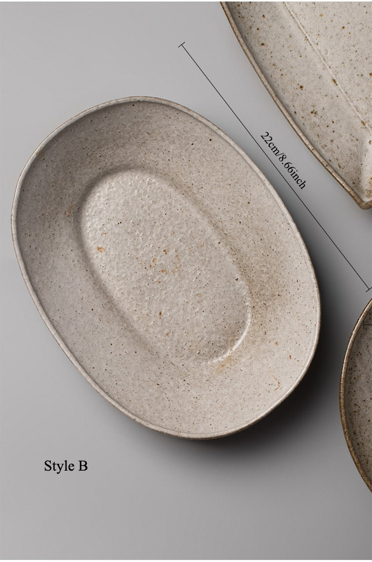 Gohobi Japanese Vintage Coarse Pottery Deep Plate