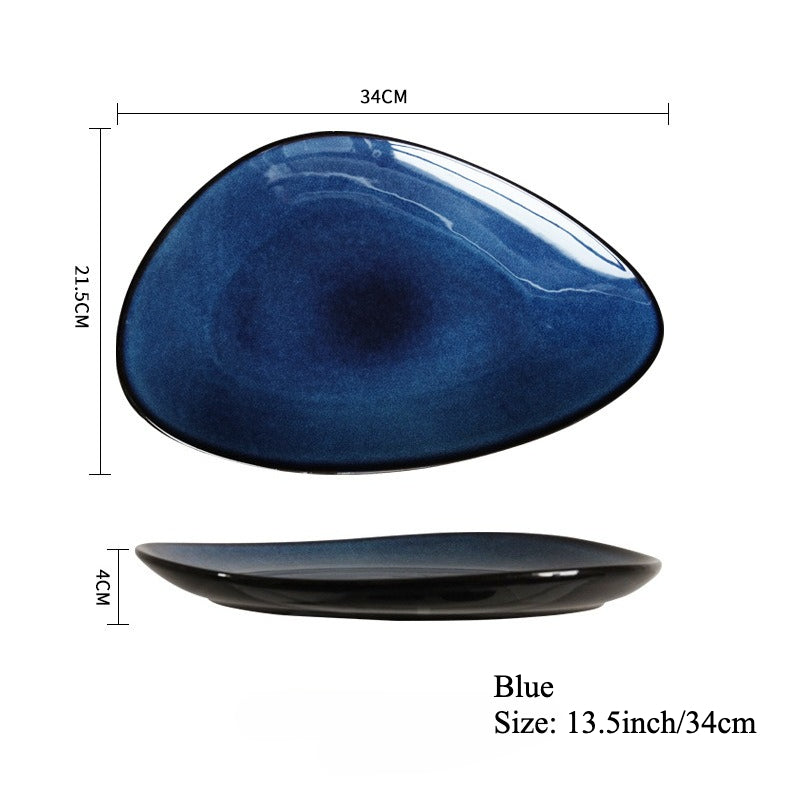 Gohobi Japanese Kiln-Glazed Irregular Oval Plate