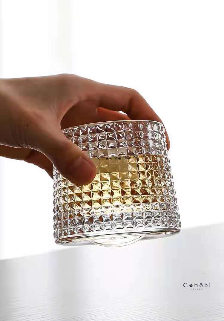 Gohobi Handmade Rotating Glass Tumbler – Glass for Bar & Home