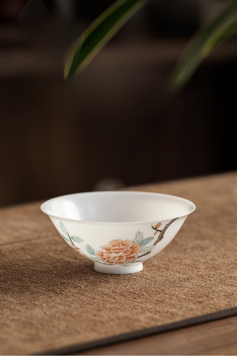 Gohobi Hand-painted Jade White Floral Porcelain Tea Cup