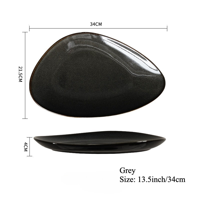 Gohobi Japanese Kiln-Glazed Irregular Oval Plate