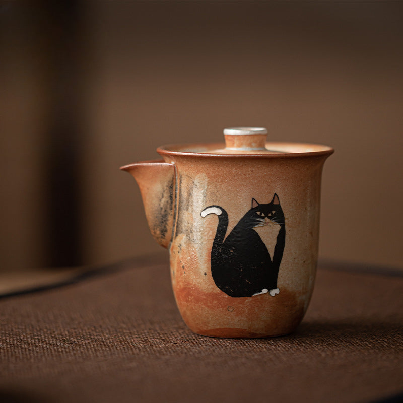 Gohobi Handmade Black Ink Hand-painted Cat Gaiwan 008 Hohin Teapot