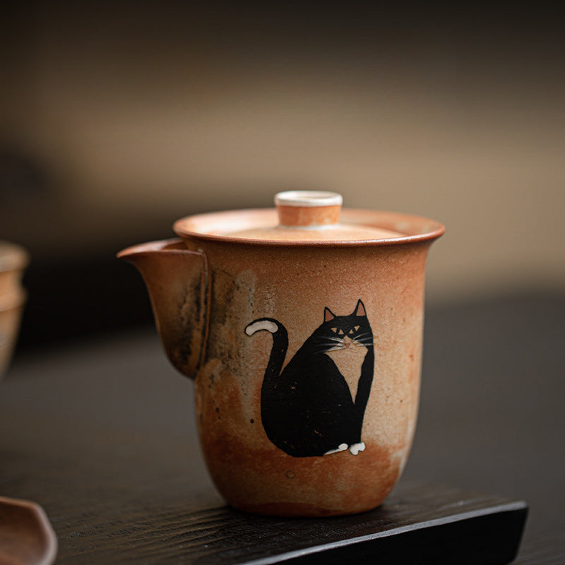 Gohobi Handmade Black Ink Hand-painted Cat Gaiwan 008 Hohin Teapot