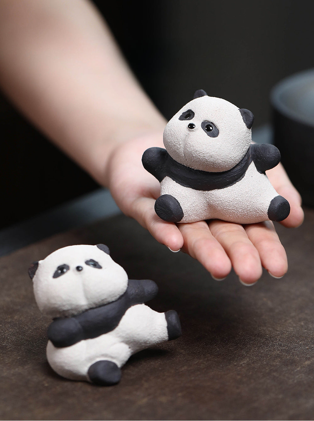 Gohobi fait à la main en céramique YiXing argile Gongfu Panda ornement thé animal de compagnie