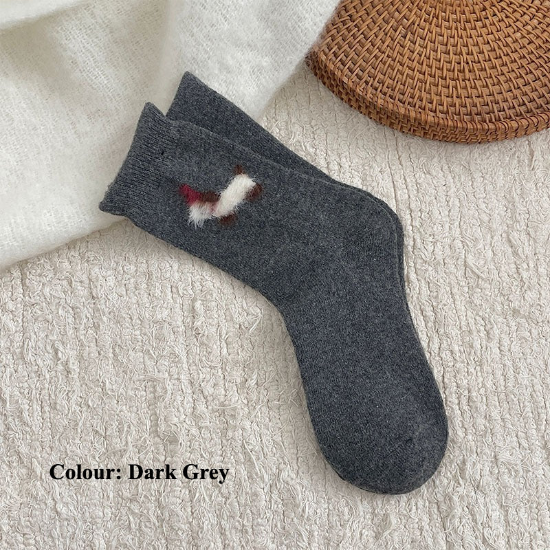 Gohobi Fleece-Lined Puppy Print Winter Women Socks