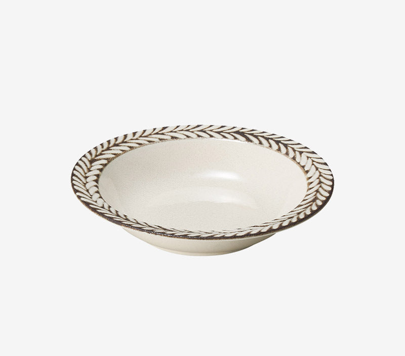 Assiette en céramique de romarin importée du Japon, assiette profonde rétro japonaise, vaisselle de table à manger française en gros, vaisselle ambrée