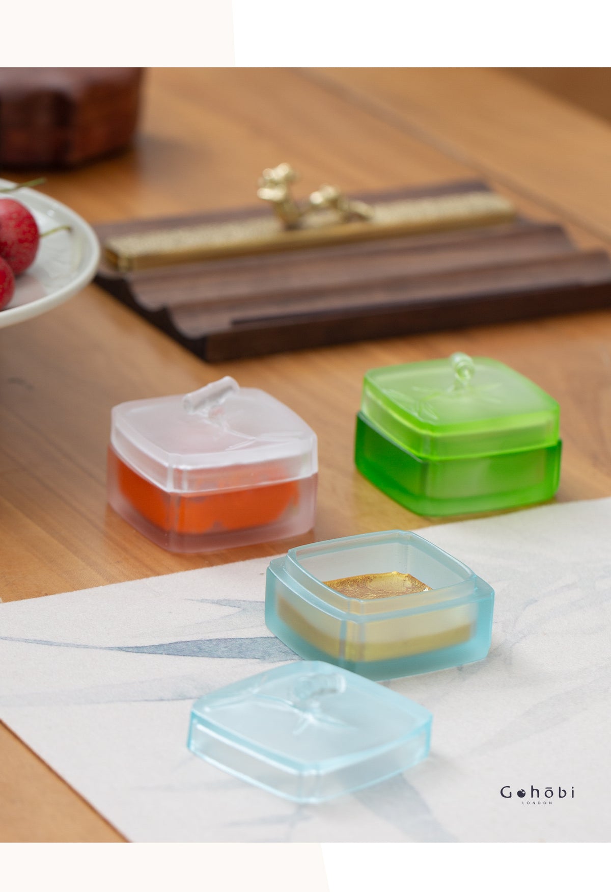 Gohobi Pate de Verre Bambou Coloré Boîte à Encre Boîte à Bijoux Porte-Bijoux Conteneur
