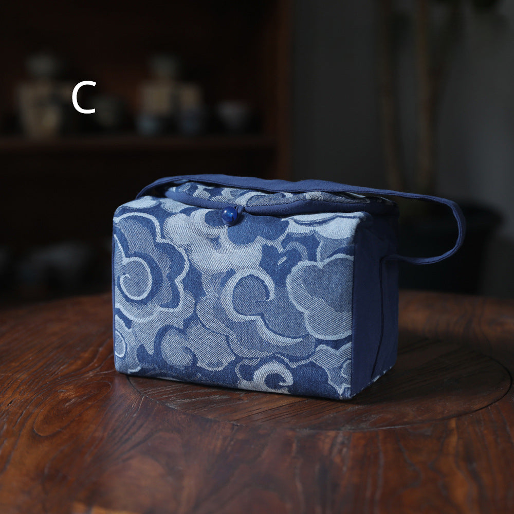 Gohobi Large Blue Wave Pattern Teaware Storage Travel Bag Shifuku