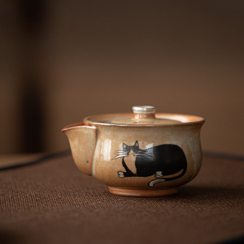Gohobi Handmade Black Ink Hand-painted Cat Gaiwan 009 Hohin Teapot