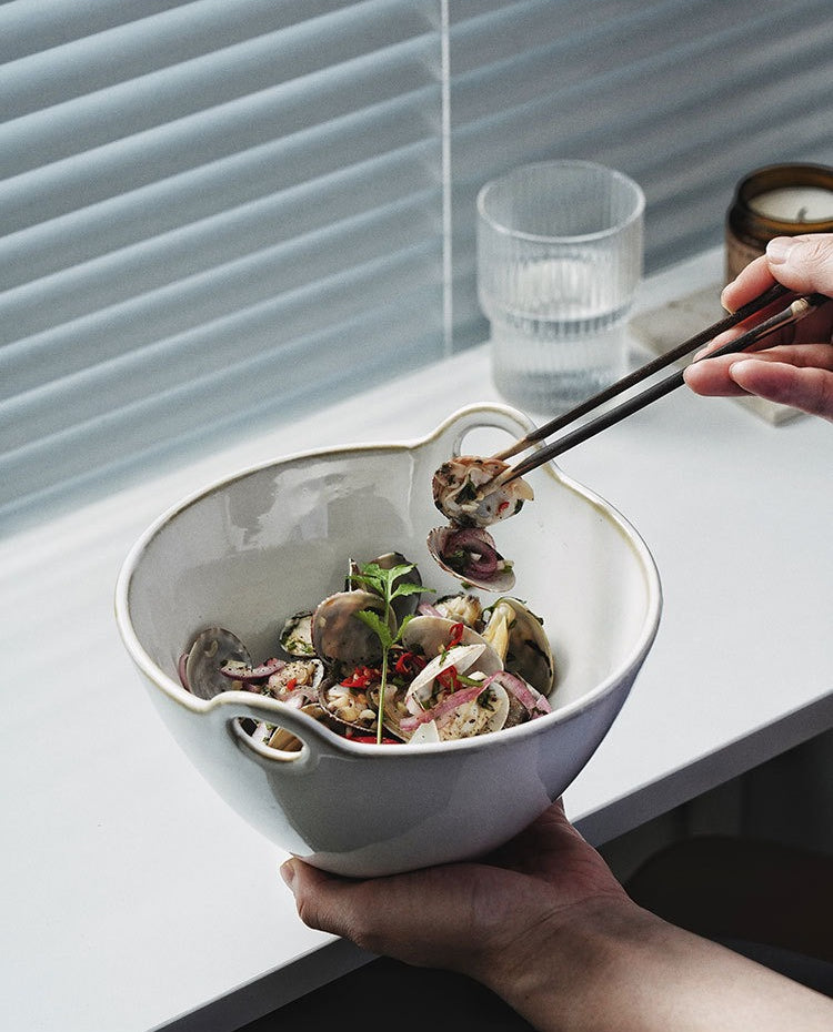 Gohobi Japanese Ceramic Double-Handled Bowl