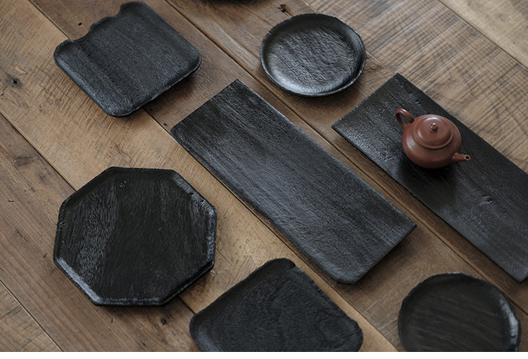 Plateau noir en bois carbonisé de style japonais Gohobi Wabi-Sabi 002