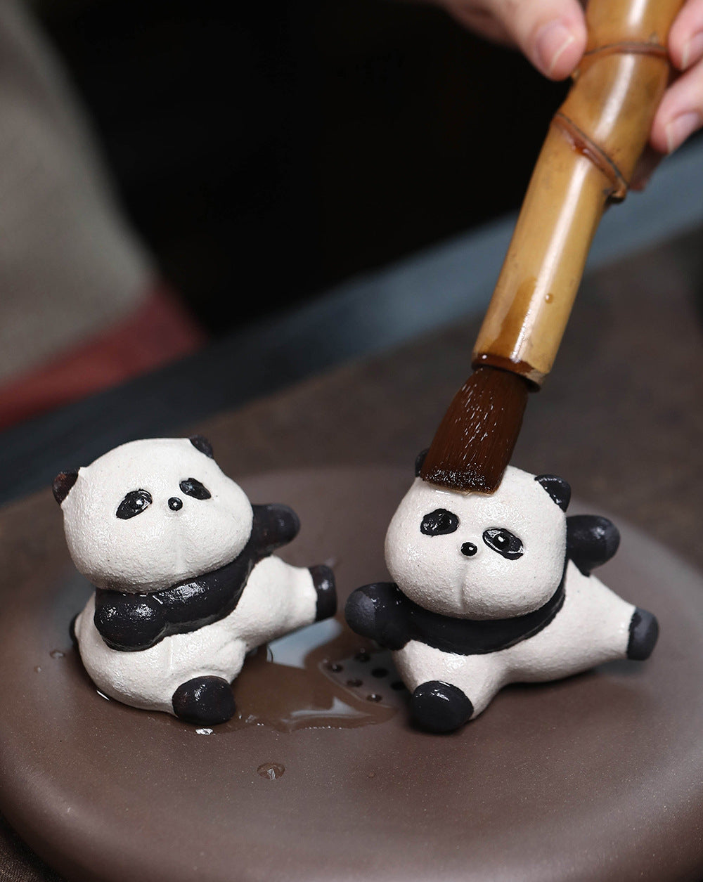 Gohobi fait à la main en céramique YiXing argile Gongfu Panda ornement thé animal de compagnie