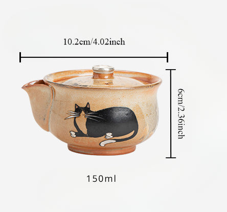 Gohobi Handmade Black Ink Hand-painted Cat Gaiwan 009 Hohin Teapot
